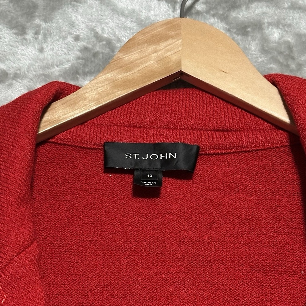 St John Collection Santana Knit Single Button Blazer Jacket Womens Sz 10 Red USA - Picture 2 of 10